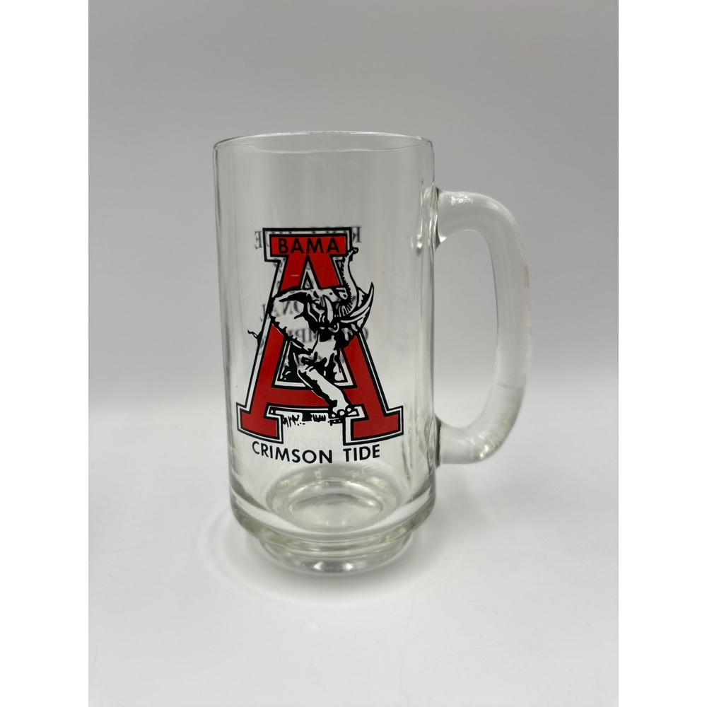 Vintage Alabama Crimson Tide Glass Mug Clear Good National Champions 78-80